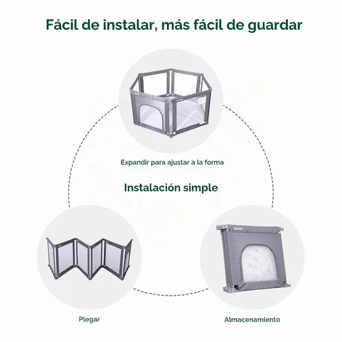 Vista 5 de Babelio Corralito Montable en Pared, Corralito Plegable para Bebés y Niños Pequeños - Forma y Área Ajustables, Corralito de 62 * 31" con Puerta