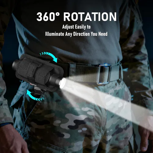 Vista 3 de ULTRAFIRE Linterna táctica y funda de 1200 lúmenes, 3 modos de luz flash recargable USB-C para EDC, camping y paseo de perros