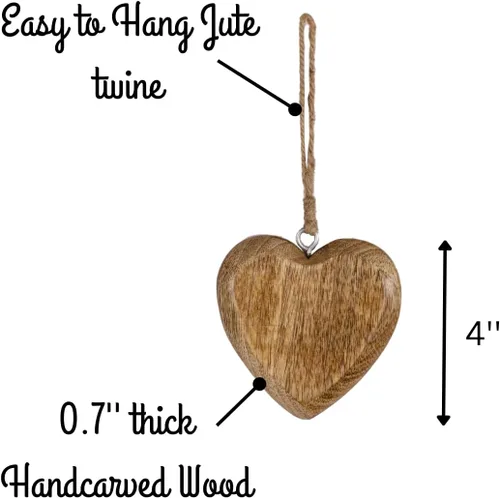 Vista 6 de Mie Creations Juego de 3 adornos de corazón de madera rústica, decoraciones para el día de San Valentín, regalos de amor para él, ella Corazones