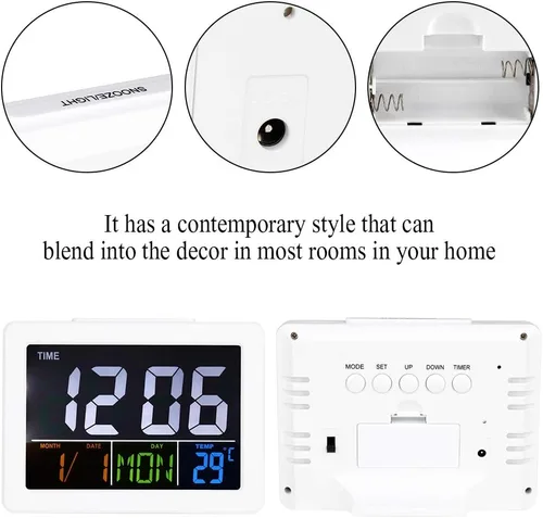 Vista 3 de TOPINCN Reloj despertador digital LCD, despertador digital de viaje, calendario digital, despertador, reloj de día para dormitorio, demencia