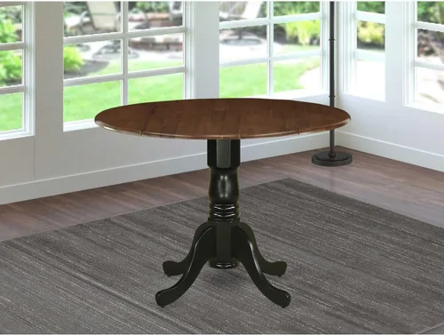 Vista 29 de HomeStock Mesa de comedor redonda de madera, mesa de cocina resistente para espacios pequeños, color negro y cereza/36 pulgadas sin gotas