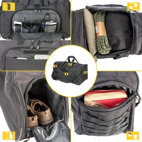Vista 4 de HYKING Bolsa de gimnasio para mujeres y hombres, bolsa táctica militar de fin de semana, entrenamiento, ligera, impermeable, deportiva, bolsillo