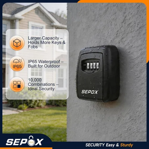 Vista 6 de SEPOX® Caja de seguridad de acero inoxidable con combinación de 4 dígitos para llaves de montaje en pared For Home Office Outdoor Realtor.