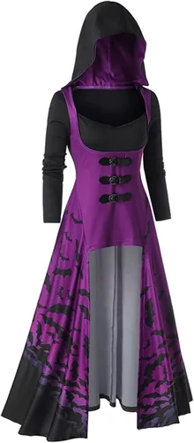 Vista 6 de Sudadera con capucha vintage para mujer con estampado de Halloween estilo punk de manga larga talla grande blusa larga con capucha