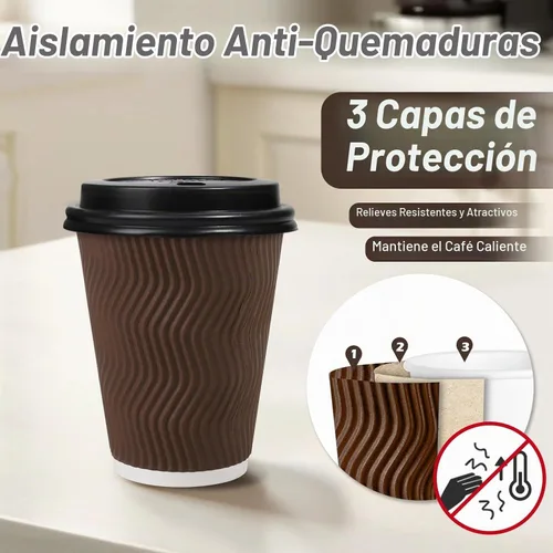 Vista 3 de Paquete de 100 tazas de café desechables de 8 oz con tapas, tazas de café caliente para llevar con tapas, tazas aisladas para bebidas calientes