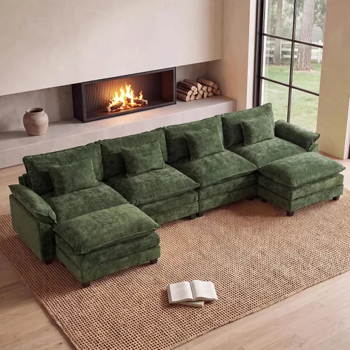 Vista 32 de Oprisen Sofá Seccional Modular, Cómodo Cloud Couch Sofá Seccional, Sofá Cama de Chenilla con Asiento Profundo con Almohadas Decorativas para Sala