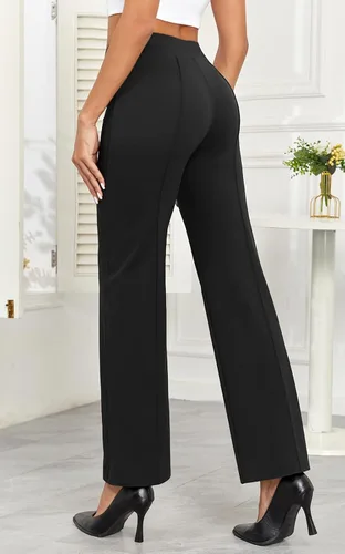 Vista 5 de Agenlulu Pantalones de vestir de pierna ancha para mujer, elásticos, de cintura alta, rectos, de negocios, casual, para oficina, trabajo