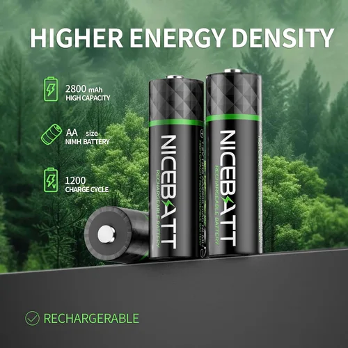 Vista 2 de NICEBATT Pilas recargables AA 2800mAh, batería premium NiMH doble A de baja autodescarga - 8