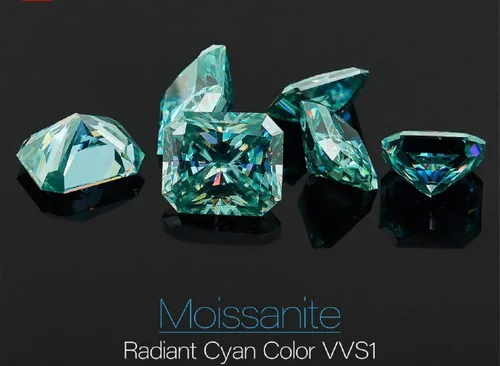 Vista 4 de Moissanita suelta 1.00CT-30.0CT, piedra de moissanita de color azul, claridad VVS1, piedra preciosa brillante de corte radiante para hacer anillos