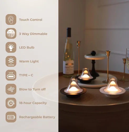 Vista 2 de Owlpack Puff Lámpara de mesa LED recargable inalámbrica con atenuador ajustable, color marrón oliva Adjustable Dimmer, Bedside, Nightstand