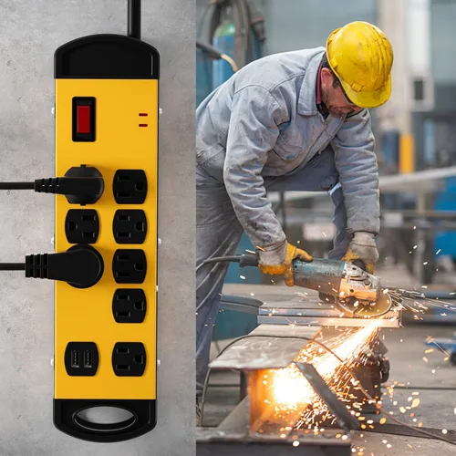 Vista 6 de Oviitech Tira de alimentación de metal resistente con 8 salidas de protección contra sobretensiones con 2 puertos de carga USB (2.4A), 1800 julios