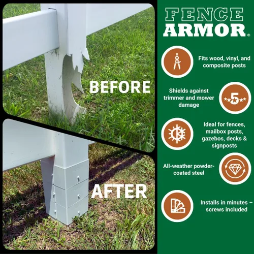 Vista 4 de Fence Armor Protector de Poste de Acero Galvanizado Serie Pro Protección Contra Cortadoras de Hilo y Daños de Equipos de Mantenimiento del Césped