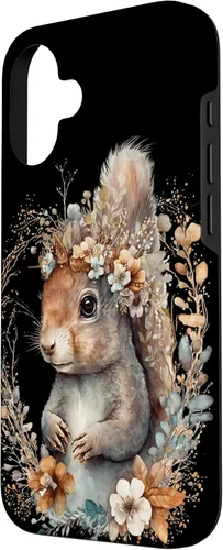 Vista 2 de iPhone 16 Ardilla Árbol Acuarela Boho Bosque Animal Floral Corona Caso