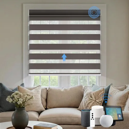 Vista 10 de Persianas motorizadas de cebra, persianas automáticas de oscurecimiento del 85% para ventanas interiores compatibles con HomeKit, Alexa, Google