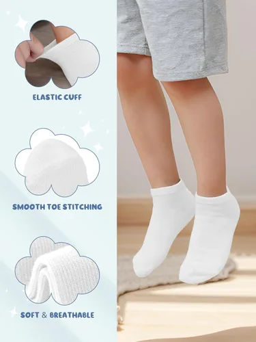 Vista 6 de URATOT 24 pares de calcetines de corte bajo para niños Calcetines tobilleros atléticos de media amortiguación para niños o niñas