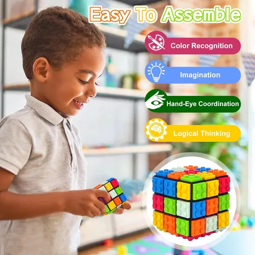 Vista 7 de Speed Cube - Cubo de ladrillo integrado de 3 x 3 x 3 pulgadas con bloques de construcción, rompecabezas de cubo mágico, juguetes creativos