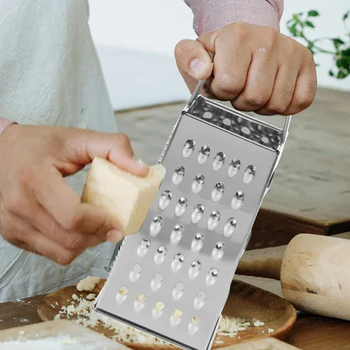 Vista 2 de MAGICLULU Rallador de queso de caja de 8 pulgadas con asa, cortador de verduras de 4 lados de acero inoxidable resistente, triturador y rallador