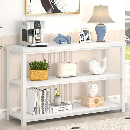 Vista 12 de FOLUBAN Mesa de entrada, moderna mesa consola de sofá con estante de almacenamiento de 3 niveles para sala de estar, pasillo, vestíbulo, roble negro