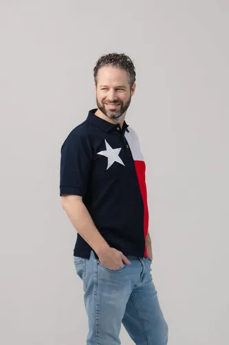 Vista 3 de Polo con bandera de Texas para hombre