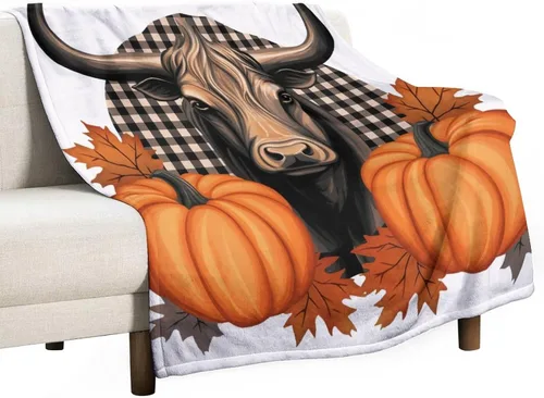 Vista 16 de Manta de lana cuadriculada con diseño de calabaza, hojas de arce, Acción de Gracias, manta de cama para otoño, Acción de Gracias, ligera, súper