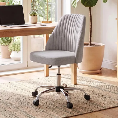 Vista 9 de DUMOS Silla de oficina, cómoda silla de escritorio giratoria con ruedas, asiento ancho, sin brazos, altura ajustable, para el hogar, dormitorio
