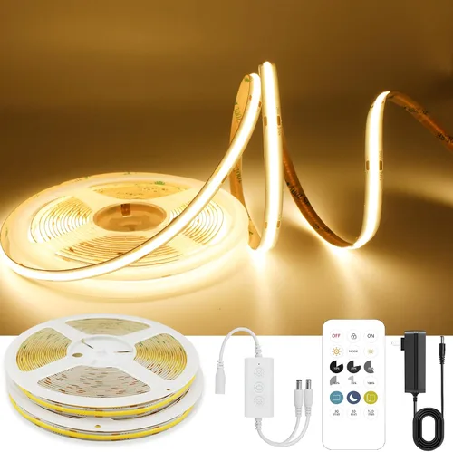Vista 10 de AXMOTUT Tira de luces LED COB inteligentes de 9.84 pies, 24 V blanco cálido 2700 K, tiras de luz LED regulables, cinta de luz LED de alto brillo