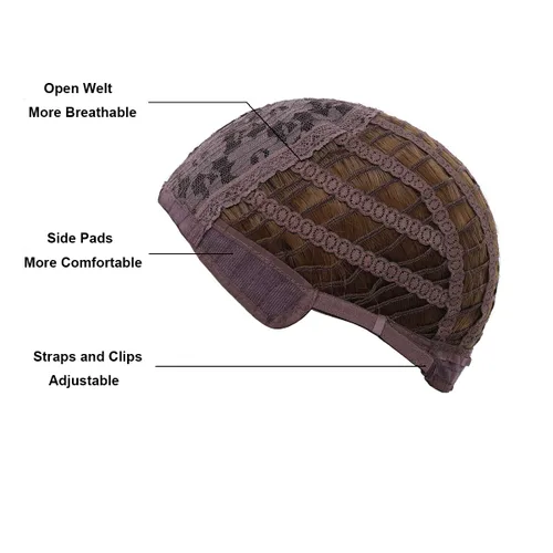 Vista 6 de Peluca corta BERON para hombre y chico, para fiesta temática, peluca con gorro de peluca Marrón claro