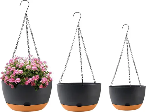 Vista 11 de KPUVX Maceta Colgante de 10 Pulgadas, Macetas de Riego Automático para Plantas de Interior, Paquete de 3 Cestas Colgantes de Plástico con Bandeja