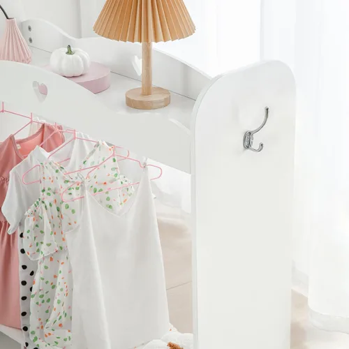 Vista 6 de RELIANCER Armario de disfraces para niños con espejo, armario colgante abierto con estante para ropa, vestidor de almacenamiento de disfraces
