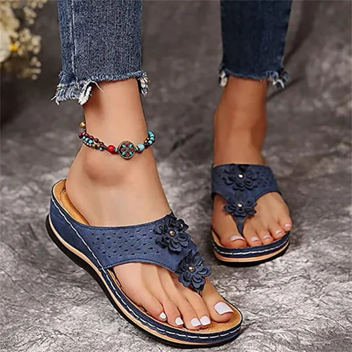Vista 75 de Ladmiple Sandalias ortopédicas florales de moda 2023 con soporte de arco, zapatillas romanas casuales con puntera abierta