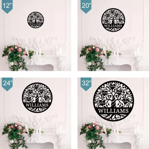 Vista 5 de Decoración de pared personalizada del árbol de la vida, letrero de metal con nombres de niños, decoración de pared personalizada para árbol