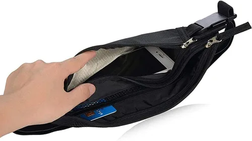 Vista 6 de Cinturón de dinero para pasaporte para mujeres y hombres - Cartera de viaje Negro