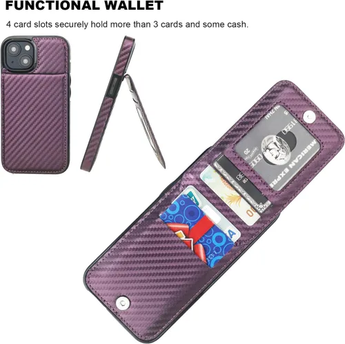 Vista 10 de KIHUWEY - Funda tipo cartera compatible con iPhone 15 con soporte para tarjetas de crédito, cierre magnético, soporte de cuero premium, cubierta