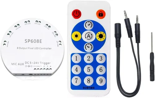 Vista 6 de WS2812B WS2811 1903 Micrófono incorporado Música SP601E Controlador Bluetooth con puertos de salida de señal dual para módulo LED Pixel Strip Light