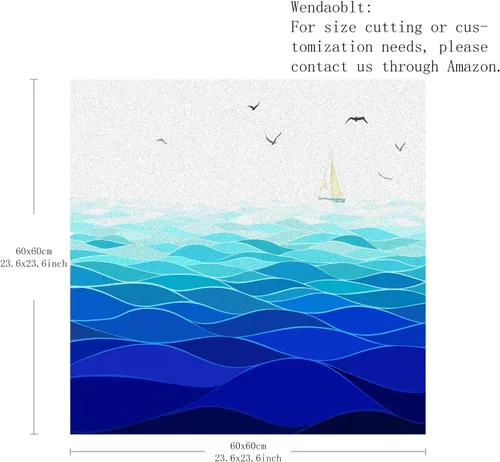 Vista 5 de Película decorativa de privacidad para ventana, control de calor, bloqueo solar, protección UV, diseño abstracto oceánico, adherencia estática Azul