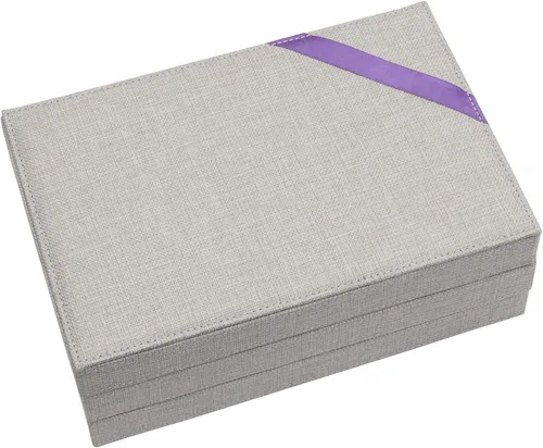 Vista 4 de Household Essentials Juego de bandeja organizadora de joyas gris con tapa extraíble