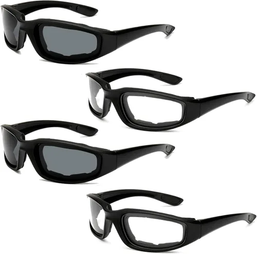 Vista 16 de Peciees - Gafas de sol para montar en motocicleta, 4 unidades, para exteriores 4 lentes negras