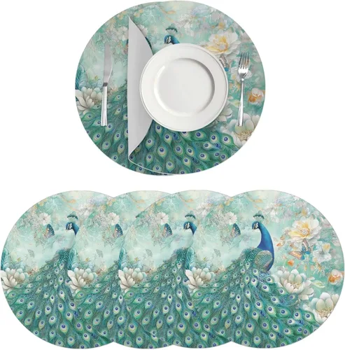 Vista 59 de Manteles individuales de cuero de girasol, lavables, redondos, impermeables y de fácil mantenimiento, decoración de cocina, accesorios de mesa