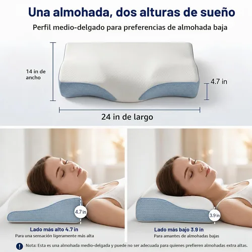 Vista 4 de Neck Pillow for Sleeping, Cervical Neck Pillow, Contour Memory Foam Neck support pillow with dual height 4.7 in and 3.9 in, flip for side sleeper or