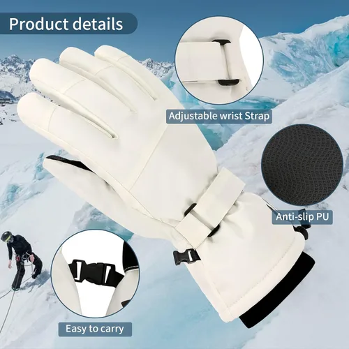 Vista 3 de Guantes de moto de nieve, guantes de esquí para hombres y mujeres, impermeables, resistentes al viento, guantes de snowboard para pantalla táctil