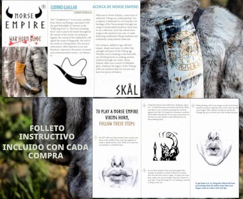 Vista 2 de Juego de cuerno de soplado rústico vikingo con soporte de madera y silbato, decoración de estilo tribal auténtico e instrumento de trompeta
