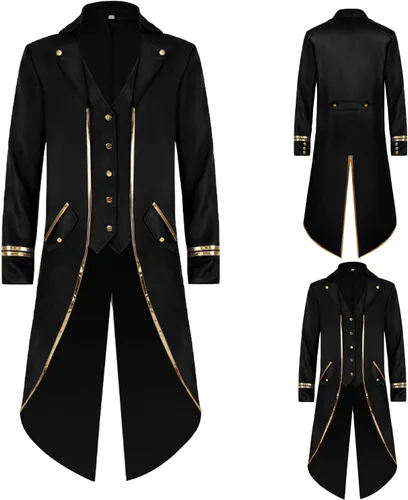 Vista 2 de Chamarra estilo vintage gótico para hombre, estilo steampunk, estilo medieval, renacentista, disfraz para Halloween
