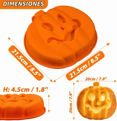 Vista 3 de Webake Molde para Pastel de Calabaza de 8 Pulgadas de Silicona Molde Jack-O-Lantern Molde para Pastel con Forma de Calabaza 3D Grande, Molde