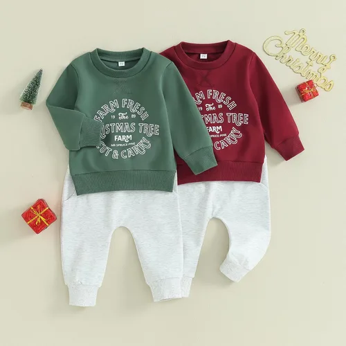 Vista 7 de Foidiccx Conjunto de ropa de Navidad para bebé, niño, niña, mi primera Navidad, sudadera y pantalones deportivos