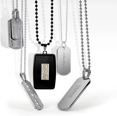Vista 5 de Collar con colgante de placa de identificación de perro del ejército militar, unisex, personalizado, mediano, liso, simple, simple, básico, genial