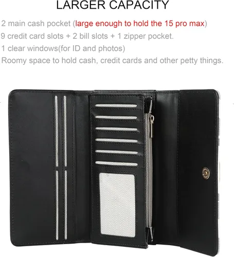 Vista 2 de sqlp Cartera de cuero de lujo para mujer, organizador de múltiples tarjetas, Negro Blanco, Cartera de cuero para mujer