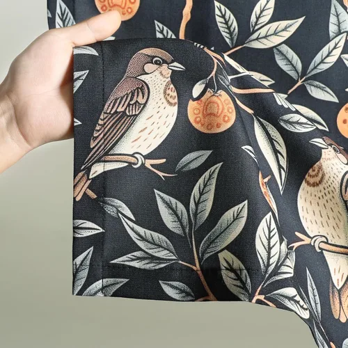 Vista 6 de VOGOL Cenefa de pájaro y bayas, decoración clásica de ventana de campo americano con estampado botánico, cortina de bolsillo para barra fácil