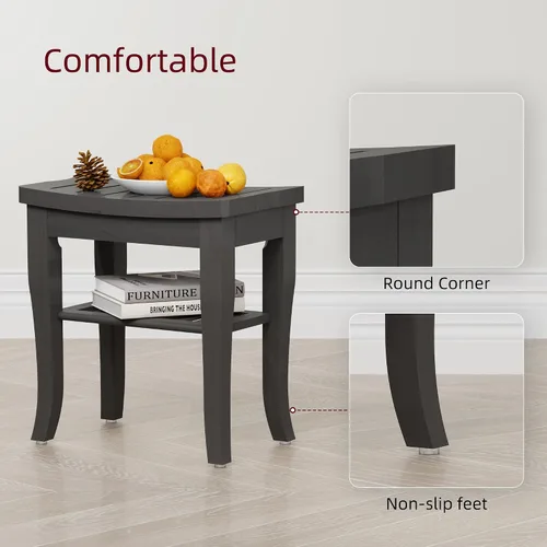 Vista 5 de Banco de ducha de bambú, taburete de ducha pequeño de spa para ducha interior, impermeable, asiento de baño con estante de almacenamiento para Negro