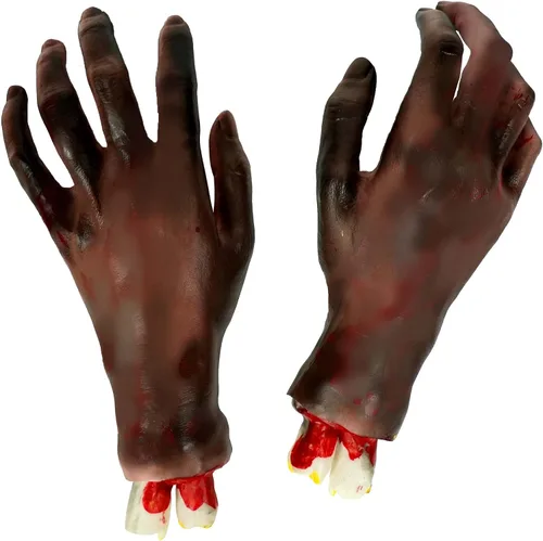 Vista 11 de KatchOn, Accesorio de mano sanguinolenta humana falsa – 10 pulgadas de largo Partes del cuerpo Accesorios de Halloween Manos falsas de miedo