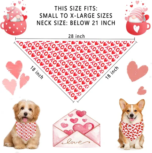 Vista 5 de XOXO - Pañuelos para el día de la madre, pañuelo para perro con corazón rojo, 2 unidades (02)